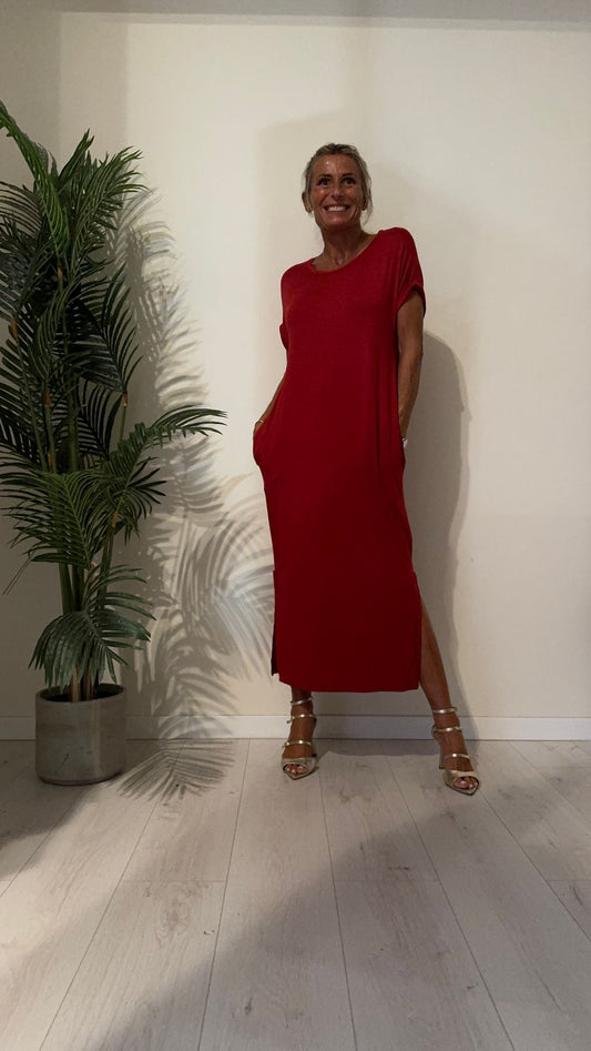 DAFNE - 18290P26 - ABITO LUNGO IN JERSEY DI VISCOSA, TASCHE A FILO CON SPACCHI LATERALI