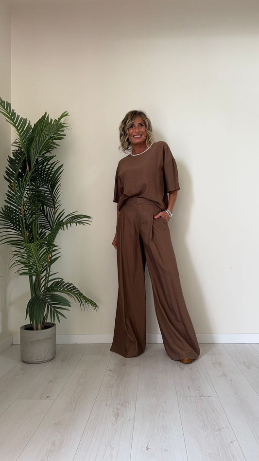 DAFNE - LD1317P22 - BLUSA AMPIA 97%VISCOSA RAMIFICATA CON LACCETTO NUCA A CONTRASTO