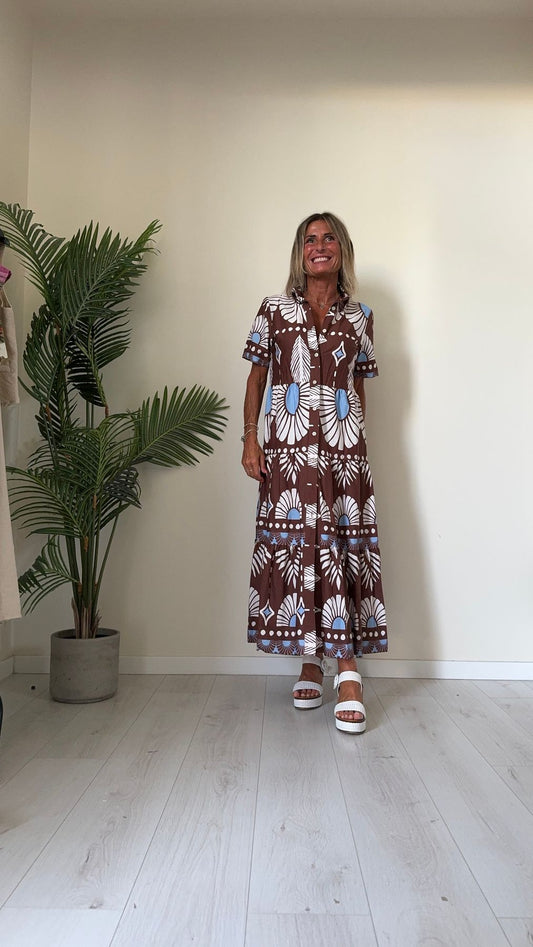 GIORGIA & JHONS - 60506SS24 - ABITO CHEMISIER MUSSOLA COTONE STAMPA ETNICA CON CINTURINA