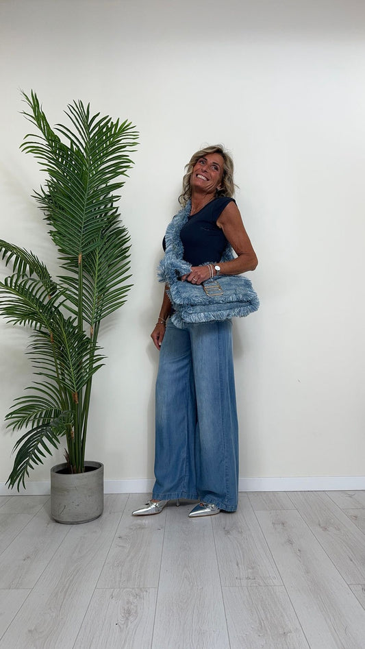 ANTONELLO SERIO - 41A82250P27 - BORSA BAGUETTE TESSUTO SIMIL DENIM CON FRANGE