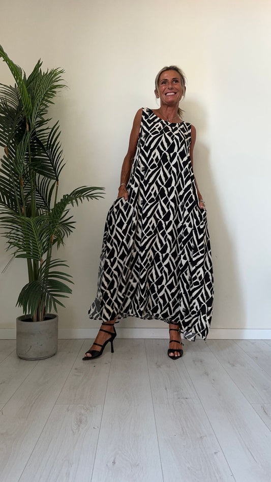 DAFNE - U11060P29 - ABITO LUNGO FANTASIE DIVERSE, TASCHE A FILO CON SPACCHI, 100%VISCOSA