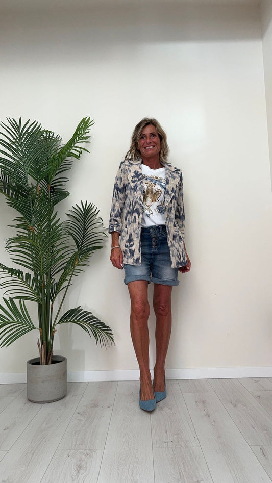 DAFNE - 824112-2JC738P23 - SHORT DENIM STROPICCIATO ELASTICIZZATO CON BOTTONI SMALTATI