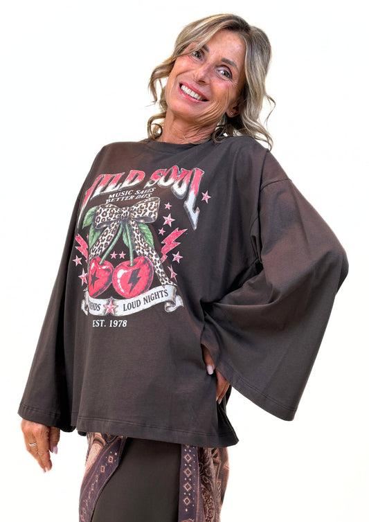 Long sleeve stampa ciliege retrò