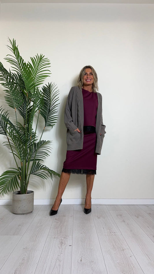 DAFNE - 9370P32 - CARDIGAN LUNGO VISCOSA DOPPIATA CON TRECCIA BORDO E MANICHE, CON TASCHE