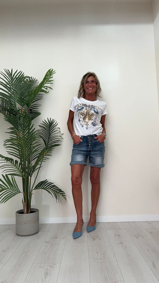 DAFNE - 252LEP13 - T-SHIRT COTONE STAMPA LEONE E FIORI