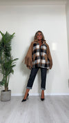CELLOFUN - 2435CP - CAPPA CON CAPPUCCIO E FRANGE, MOTIVO CHECK, FULL ZIP, MISTO LANA