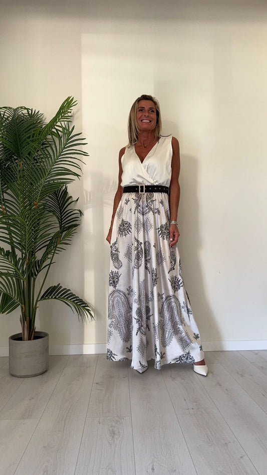 GIORGIA & JHONS - 60280SS24 - ABITO LUNGO RASO FANTASIA, SCOLLO INCROCIATO CON CINTURA