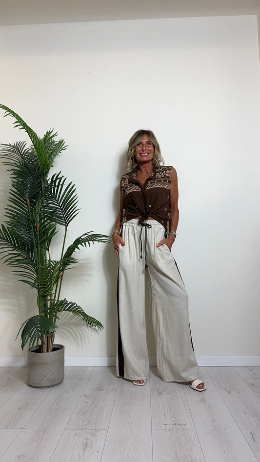 DAFNE - 8760788P28 - PANTALONE LINO (80%) CON BANDA LATERALE VISCOSA VITA ELASTICATA