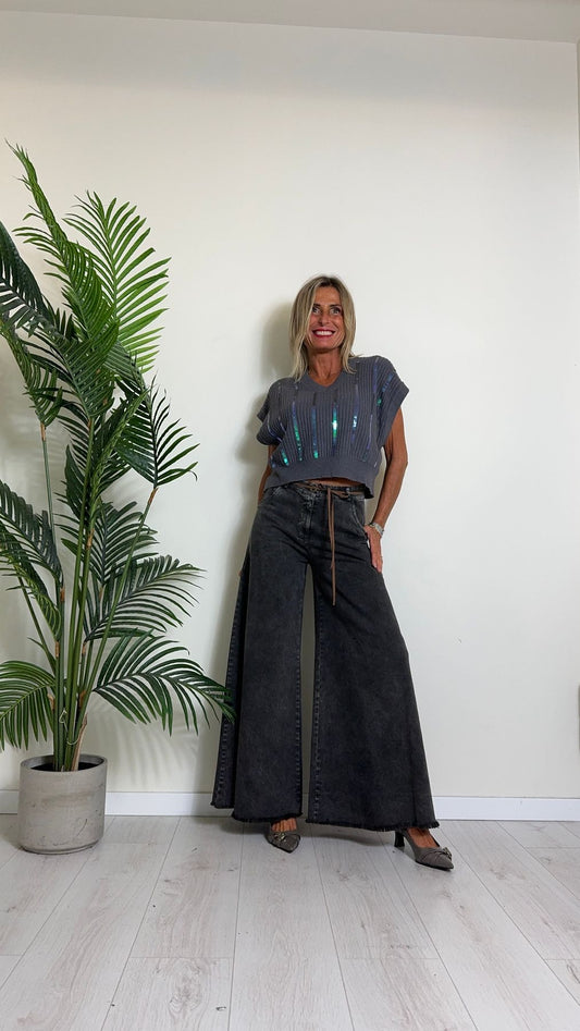 D'ELLE - X23706 - GILET IN MAGLIA DI VISCOSA CON PAILLETTES VERTICALI