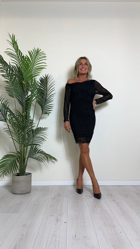 DAFNE - DB7913P23 - ABITO DEVORE' CORRTO CON SCOLLO ASIMMETRICO FODERATO