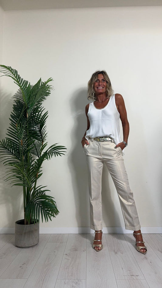 SUSYMIX - FA960TU - TOP PURA VISCOSA, DOPPIO SCOLLO A V CON  PROFILO MAGLINA LUREX