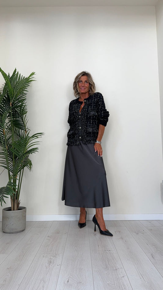 DAFNE - MB014782P43 - CARDIGAN SFRANGIATO IN LANA E VISCOSA CON BOTTONI ARGENTATI