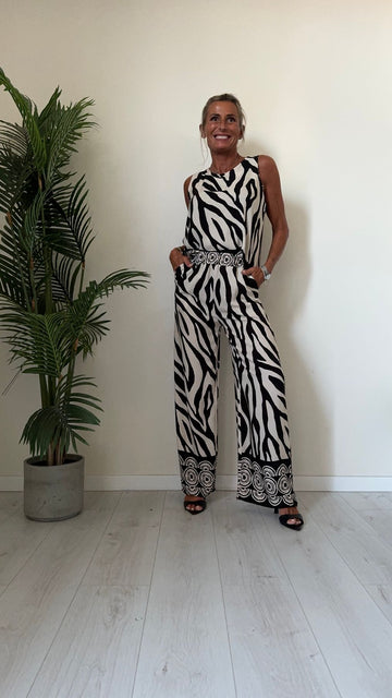 DAFNE - U5761P29 - PANTALONE FANTASIA SAFARI, VITA ELASTICATA, TASCHE A FILO, 100%VISCOSA