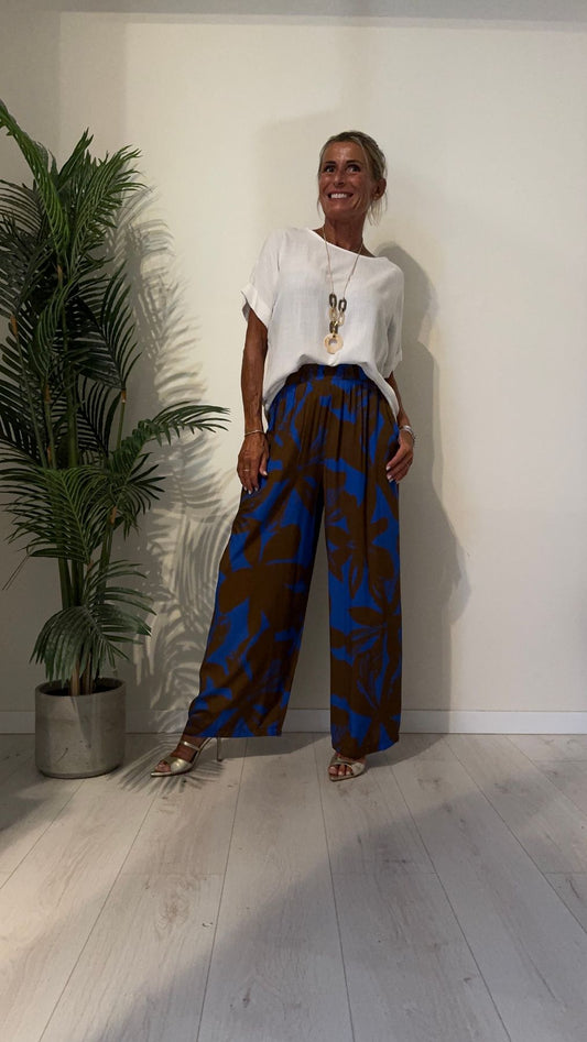 DAFNE - P6114P29 - PANTALONE FANTASIA FIORI STILIZZATI, VITA ELASTICATA, TASCHE  A FILO, 100%VISCOSA