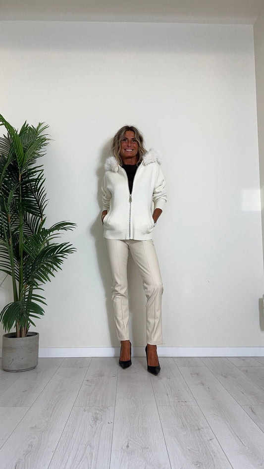 DAFNE - ZM30011P39 - GIACCA IN MAGLIA DI VISCOSA CON CAPPUCCIO ED ECOPELLICCIA STACCABILE, FULL MACRO ZIP