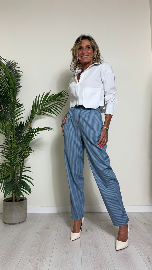 CHERRY BLUE - 2486P21 - CAMICIA 100%COTONE CROPPED CON TASCA