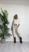 D'ELLE - I243111 - PANTALONE CARAMELLA CON CINTURA E VITA ELASTICATA, COTONE MANOPESCA