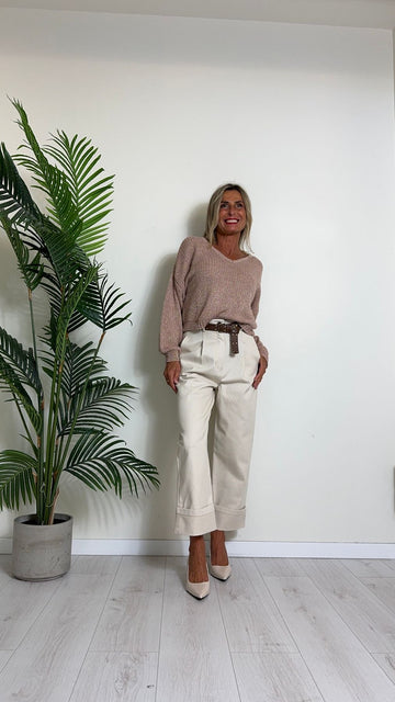 D'ELLE - RKW2404 - MAGLIA COSTA INGLESE FILO LUREX, SCOLLO A V AMPIO, VISCOSA/LANA