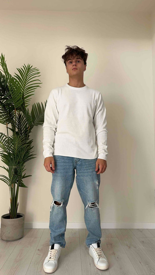 ALCOTT - MA0069UOAY14 - PULL COTONE PARICOLLO DIRITTO CON PROFILI BACCHETTATI