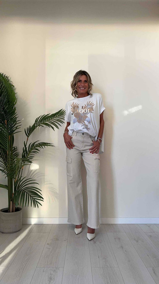 DAFNE - 718150P15 - T-SHIRT COTONE, OVER STONDATA, STAMPA J'ADORE