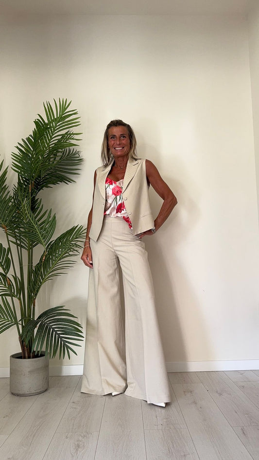 GIORGIA & JHONS - 60339SS24 - PANTALONE VISCOSA/LINO AMPIO CON ZIP LATERALE E PIEGA CENTRALE