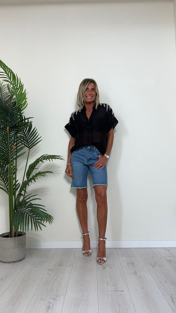 GIORGIA & JHONS - 60445SS24 - BERMUDA DENIM COMFORT STRETCH CON BORCHIETTE LATERALI