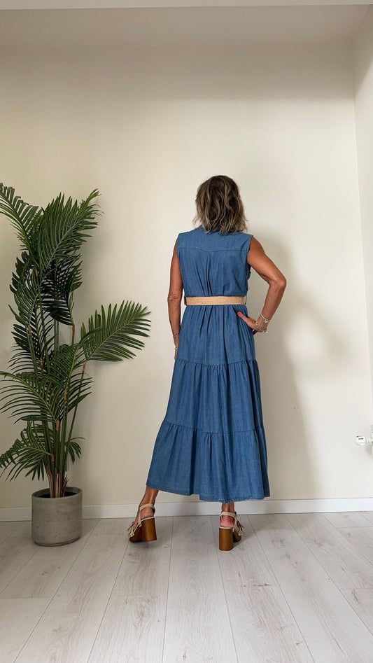DAFNE - A3016P33 - ABITO CHEMISIER LUNGO SIMIL DENIM CON CINTURA ELASTICA