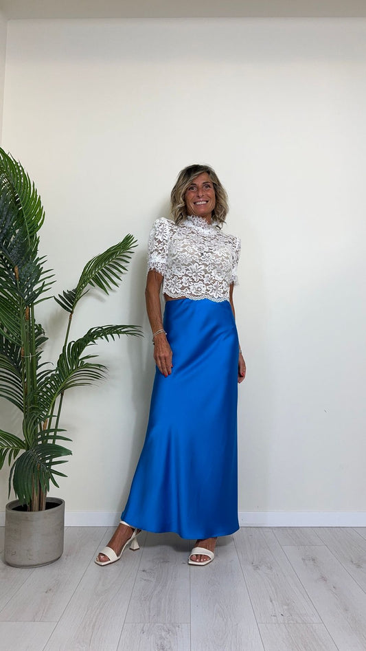 IMPERIAL - CMA7HSC - TOP IN PIZZO MACRAME' CON ZIP INTEGRALE RETRO E CHIUSURA PERLA NUCA
