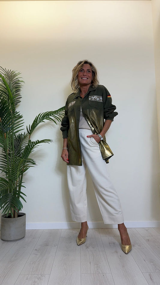 CHERRY BLUE - 2173P34 - SHACKET (GIACCA/CAMICIA) MILITARY SPALMATA ORO CON PASSAMANERIA