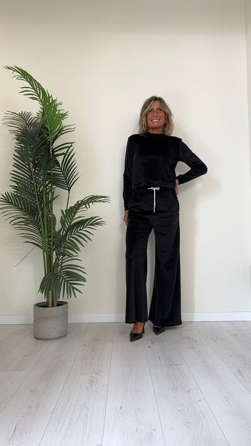 CELLOFUN - 2423P - PANTALONE CINIGLIA A PALAZZO, VITA ELASTICATA CON COULISSE