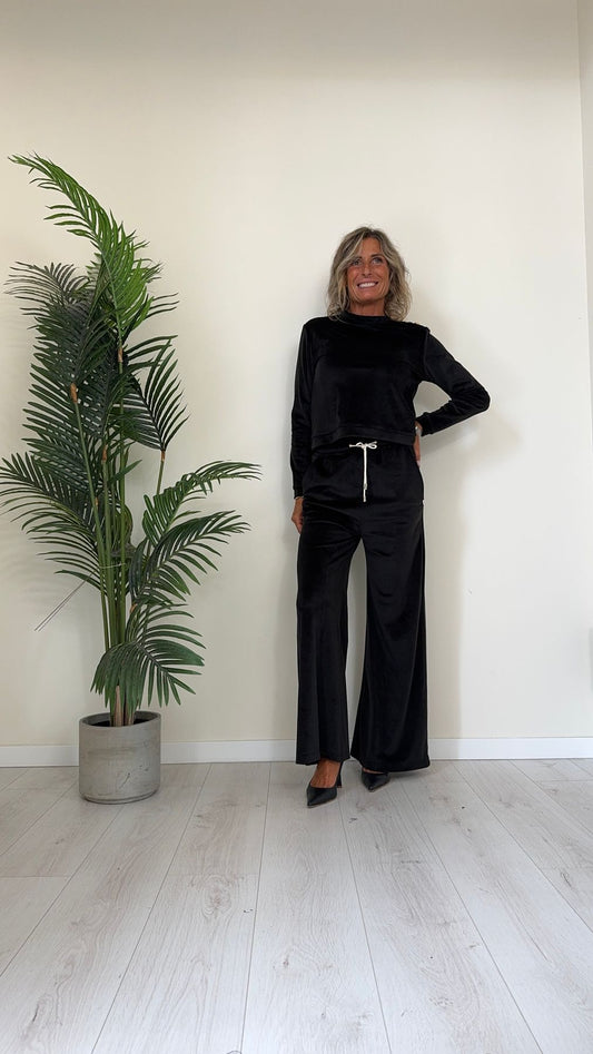 CELLOFUN - 2423P - PANTALONE CINIGLIA A PALAZZO, VITA ELASTICATA CON COULISSE