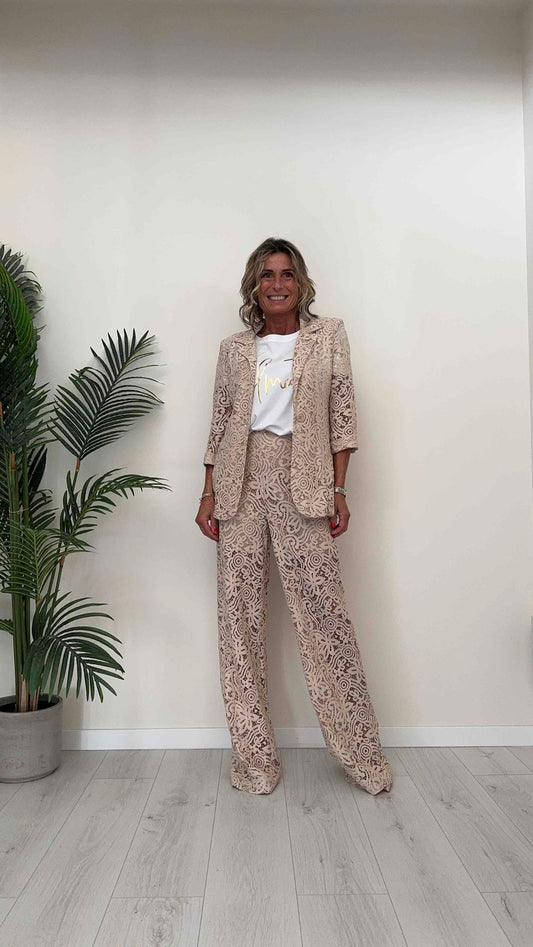 GIORGIA & JHONS - 60208SS24 - PANTALONE PIZZO MACRAME', PALAZZO CON FODERA SHORT