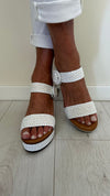DIVINE FOLLIE - 732P35 - SANDALO PELLE CON ZEPPA CON FASCETTA, CINTURINO E INERTO PLATFORM RAFFIA