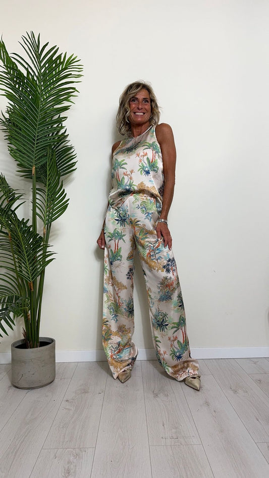 IMPERIAL - P9990114R - PANTALONE RASO FLUIDO PALAZZO FANTASIA PALME