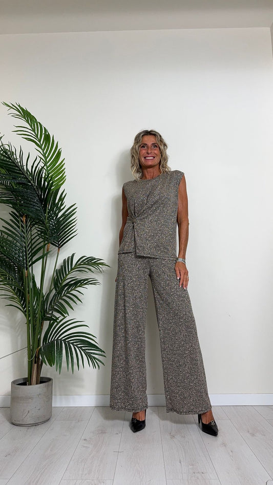 GIORGIA & JHONS - 60159FW24 - TOP POLIVISCOSA MICRO FANTASIA CON DRAPPEGGIO LATERALE E BOTTONE