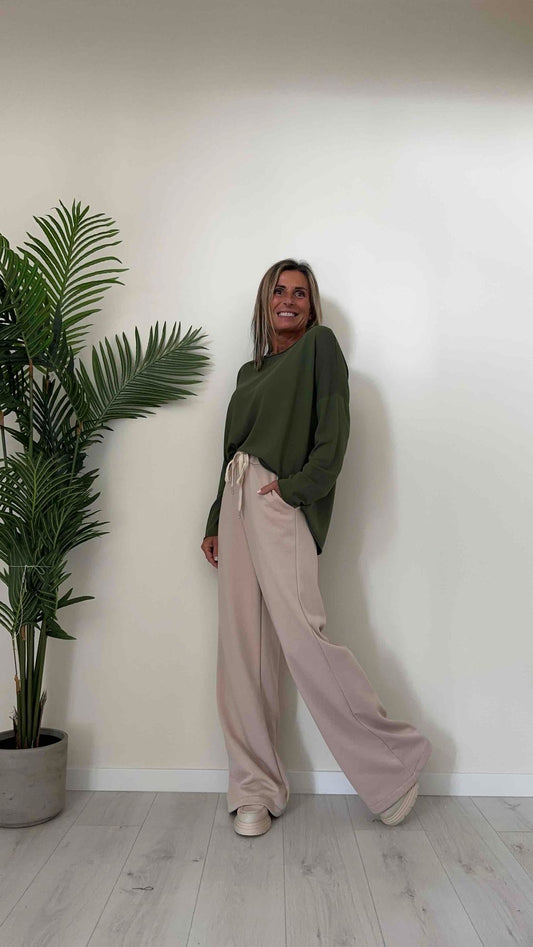 DAFNE - 24805P19 - PANTALONE FELPA GARZATA FLUIDA, FIT AMPIO, CON COULISSE