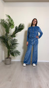 CELLOFUN - 2423P - PANTALONE CINIGLIA A PALAZZO, VITA ELASTICATA CON COULISSE