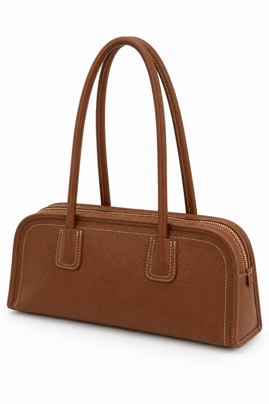 Paysage - Borsa Bauletto in Pelle con Cuciture a Contrasto