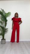 GIORGIA & JHONS - 60277SS24 - JUMPSUIT (TUTA) CADY STRAPLES CON VOLANT E ZIP ORO RETRO