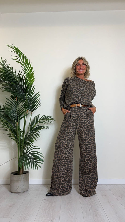 DAFNE - 6721P28 - PANTALONE ANIMALIER IN COTONE A PALAZZO CON VITA ELASTICATA