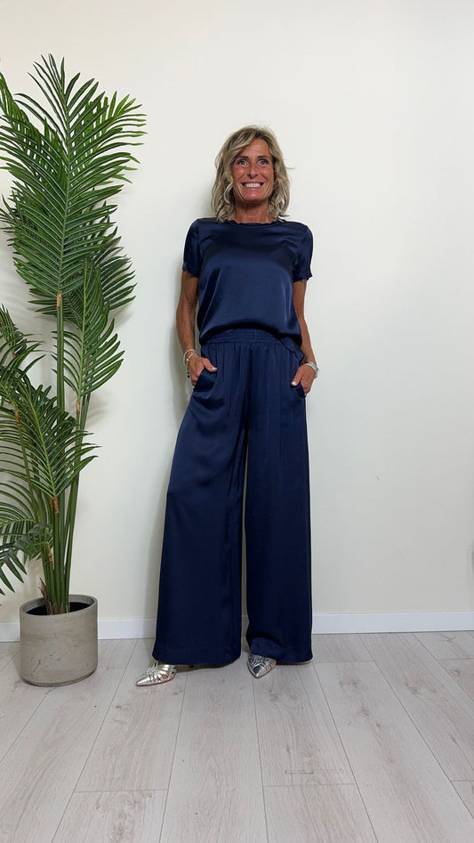 VICOLO - TB0034 - PANTALONE PALAZZO VISCOSA ELASTICO VITA