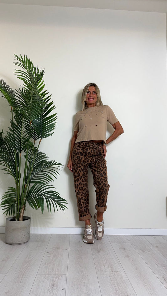 D'ELLE - A24P2020 - PANTALONE MACULA CON BANDA SEMILATERALE IN COTONE MANOPESCA