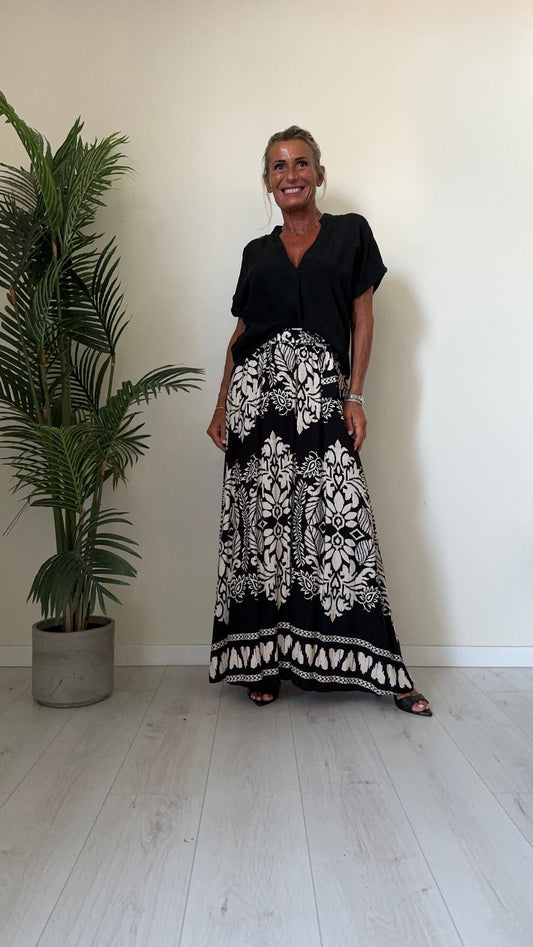 DAFNE - 18320P27 - GONNA LUNGA FANTASIA GIGLI, ELASTICO RETRO CON CINTURA, 100%VISCOSA