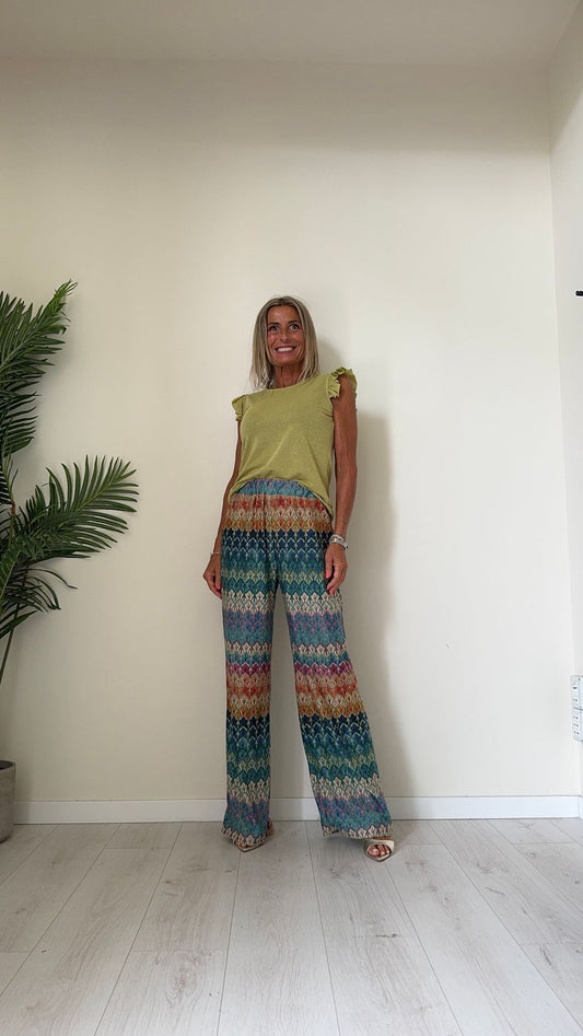 DAFNE - 1795P29 - PANTALONE FANTASIA GEOMETRICA LUREX CON VITA ELASTICATA