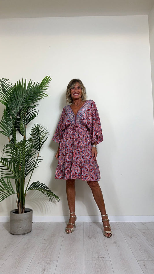 DAFNE - FK50P26 - ABITO (50%VISCOSA 50%SETA) FORMENTERA CORTO MANICA KIMONO