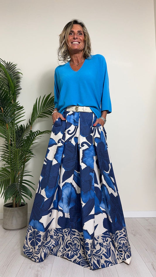 PLEASE - G0ILLCPK000 - GONNA LUNGA, FIT AMPIO IN POPELINE COTONE FANTASIA CON TASCHE