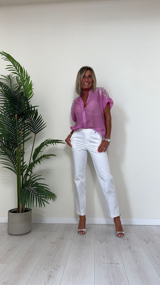 GIORGIA & JHONS - 30446SS24 - PANTALONE SLIM FIT COTONE CON TASCHE  A FILO