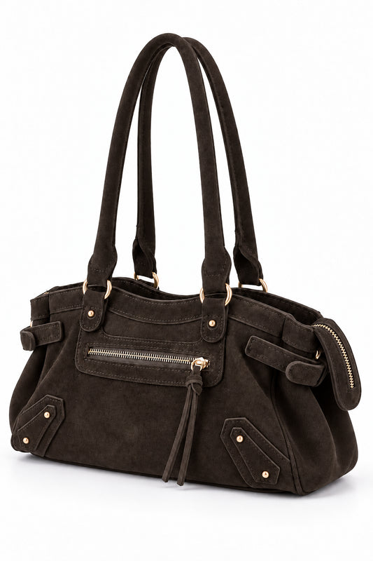 Nadir - Borsa in Suede con Zip e Borchiette