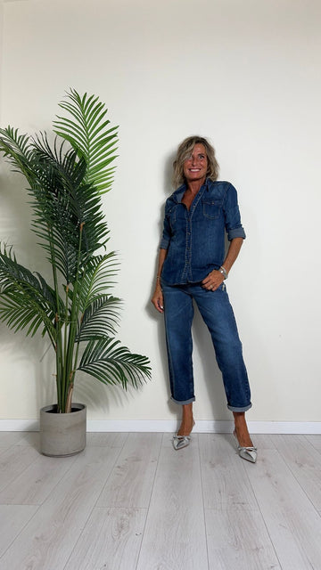 VENTISEI - 220102 - CAMICIA DENIM ELASTICIZZATA CON TASCHINE E BOTTONCINI  A PRESSIONE
