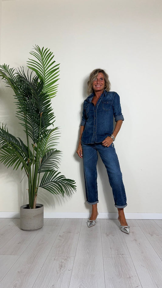 VENTISEI - 220102 - CAMICIA DENIM ELASTICIZZATA CON TASCHINE E BOTTONCINI  A PRESSIONE